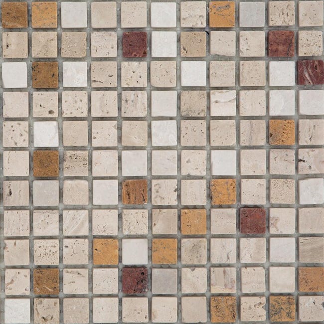 Leroymerlin Mosaico in pietra Travertino15 multicolore L 30 x L 30.5cm x Sp. 8 mm Presa