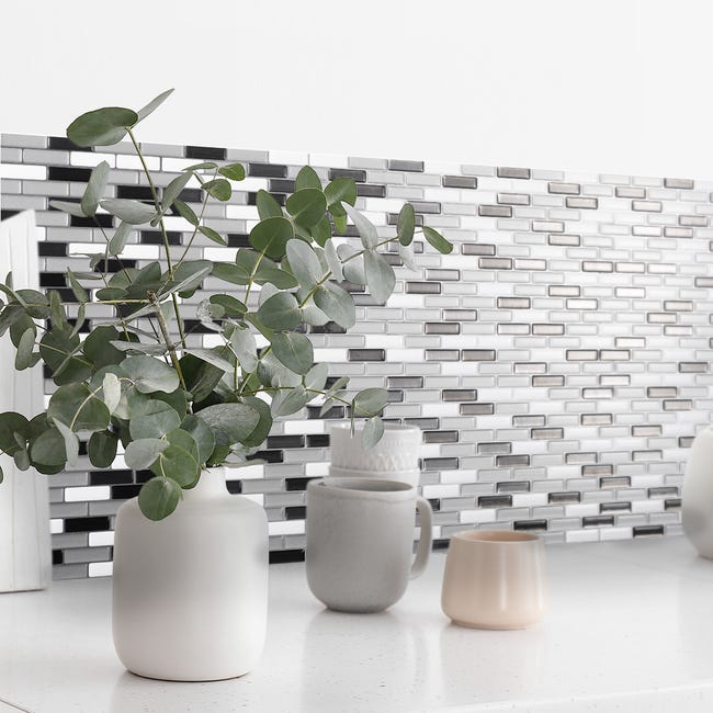 Leroymerlin Piastrella adesiva Murano Metallik SMART TILES bianco 23 x 26 cm spessore 2 mm confezione da 4 pezzi Sconto