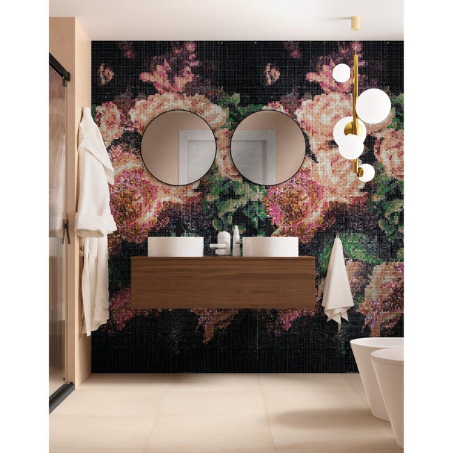 Leroymerlin Mosaico in vetro Bouquet Rosa 120x240 cm decoro completo multicolore L 30 x L 30cm x Sp. 4 mm 32 pezzi Online