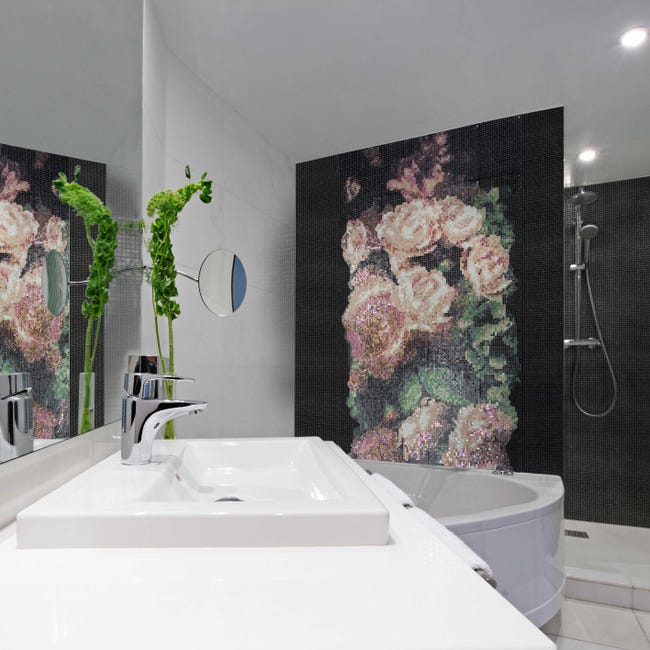 Leroymerlin Mosaico in vetro Bouquet Rosa 120x240 cm decoro completo multicolore L 30 x L 30cm x Sp. 4 mm 32 pezzi Online