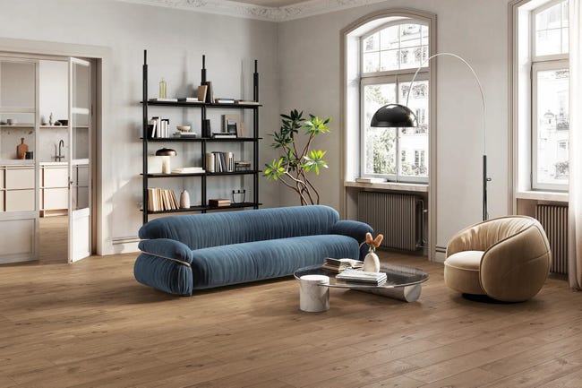 Leroymerlin Piastrella da pavimento e rivestimento interno rettificato Fable in gres porcellanato smaltato opaco marrone 120 x 20cm Sp. 9 mm traffico intenso (pei 4/5) R9 In Linea