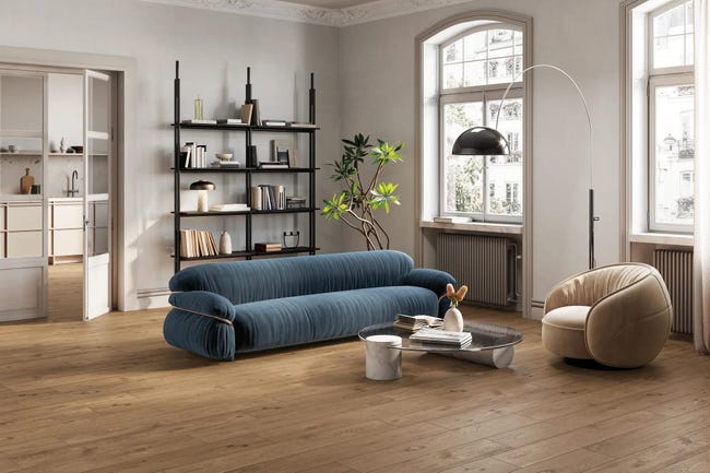 Leroymerlin Piastrella da pavimento e rivestimento interno rettificato Fable in gres porcellanato smaltato opaco marrone 120 x 20cm Sp. 9 mm traffico intenso (pei 4/5) R9 In Linea