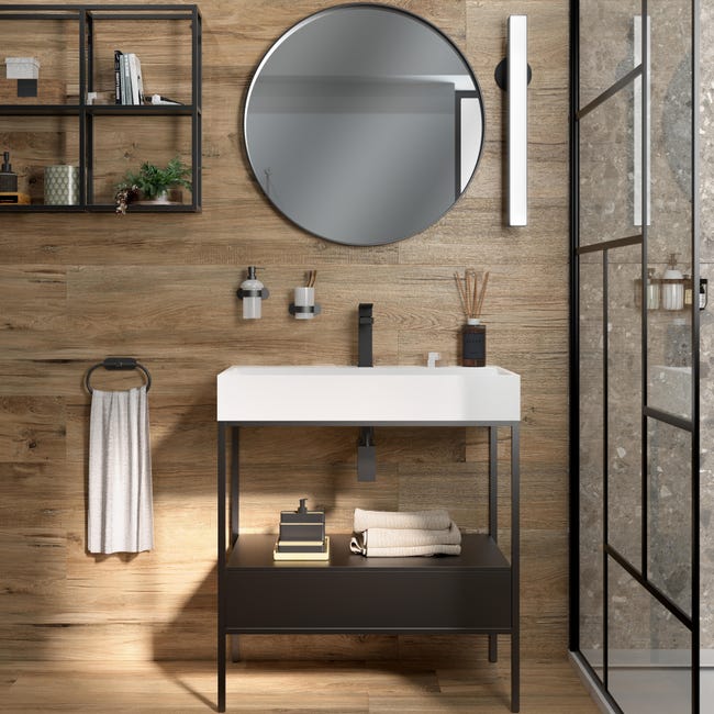 Leroymerlin Rubinetto per lavabo a canna media Studio nero spazzolato opaco SENSEA H 16 cm Qualità
