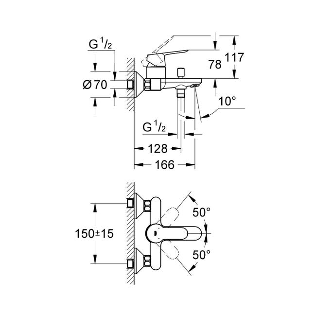 Leroymerlin Rubinetto per vasca Start Clova per muro cromo cromato GROHE Novità