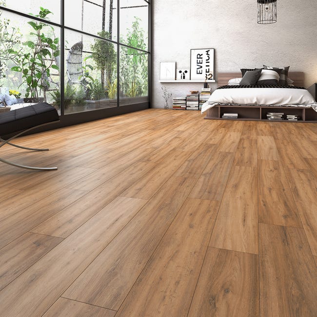 Leroymerlin Pavimento laminato ARTENS H2O HONEY marrone resistente all'acqua Sp 8mm Nuova