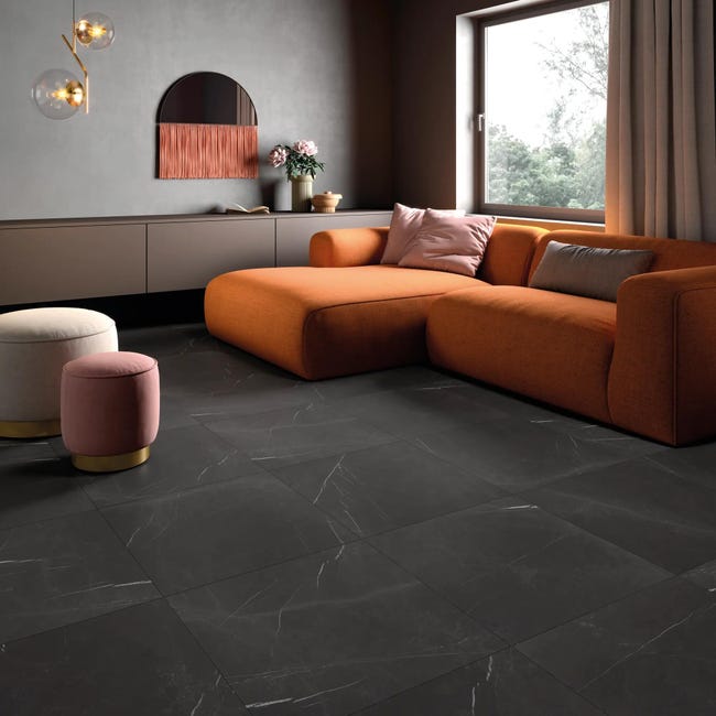 Leroymerlin Piastrella da pavimento interno rettificato Murano in gres porcellanato opaco nero 60 x 60cm Sp. 9 mm traffico intenso (pei 4/5) R9 Nuovo