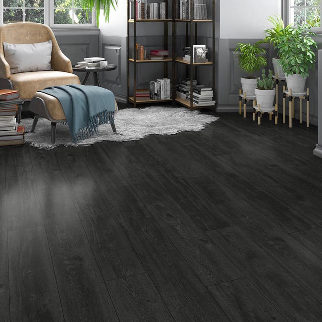 Leroymerlin Pavimento laminato ARTENS Oak black nero resistente all'acqua Sp 8mm Promozione