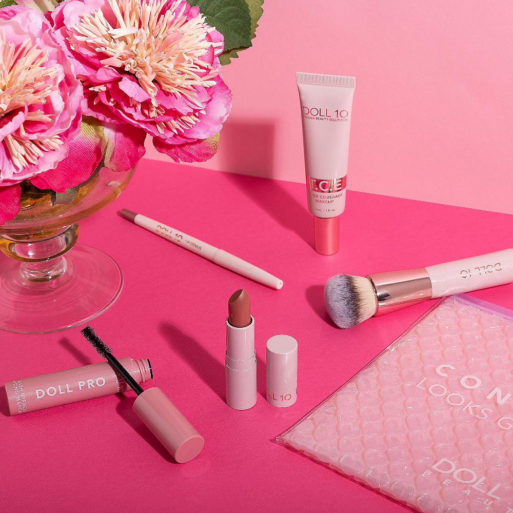 QVC Doll10 Fondotinta T.C.E. e pennello mascara matita e rossetto Grande vendita