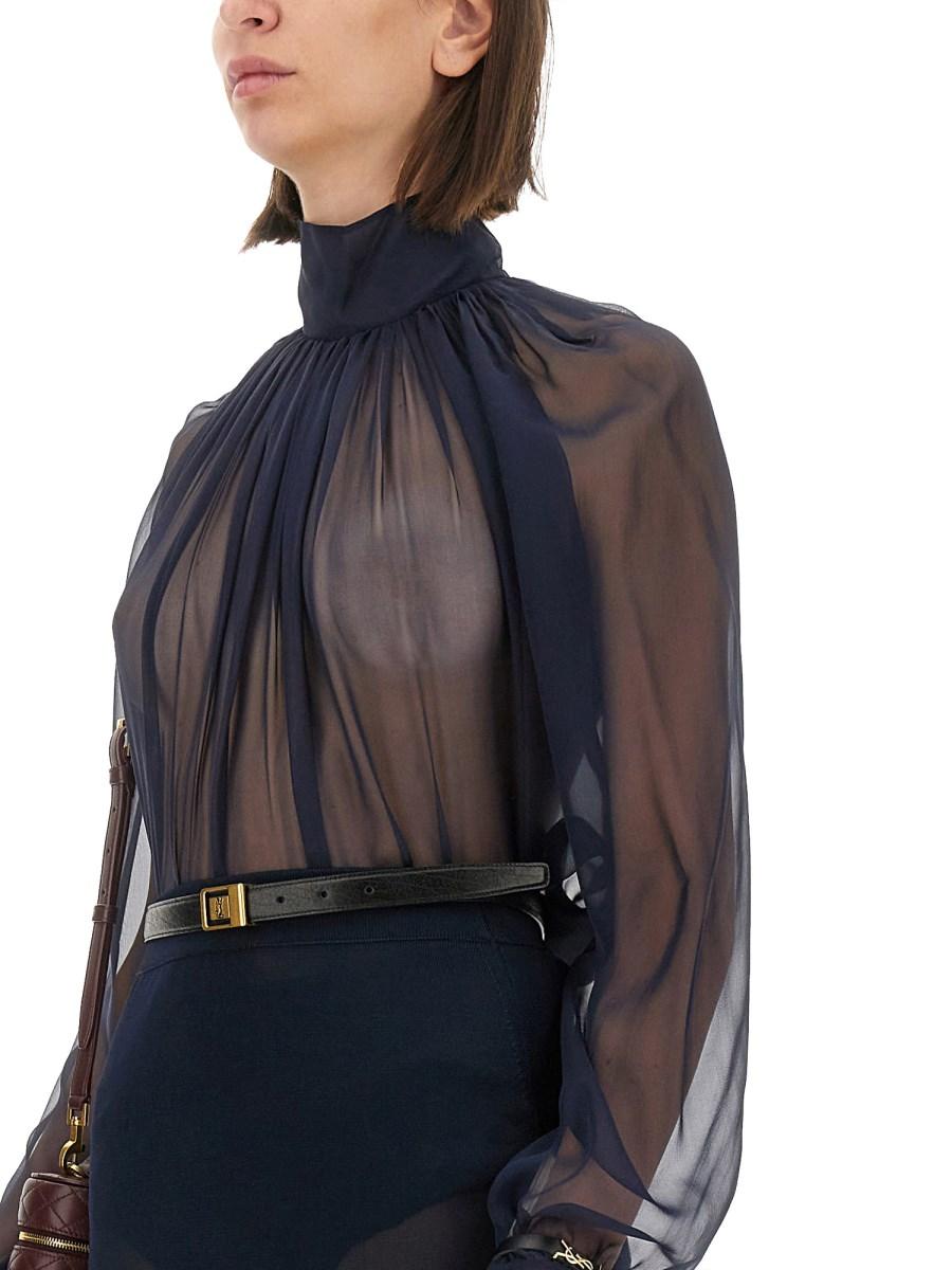 ﻿SAINT LAURENT BLUSA DOLCEVITA IN MUSSOLA DI SETA Vendita Calda