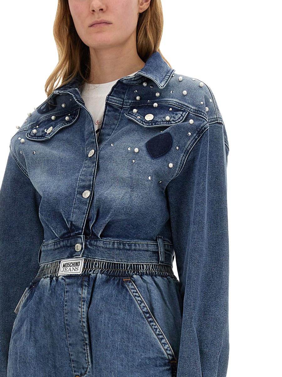 MOSCHINO JEANS CAMICIA IN DENIM DI COTONE CON LOGO Saldi Di Fabbrica