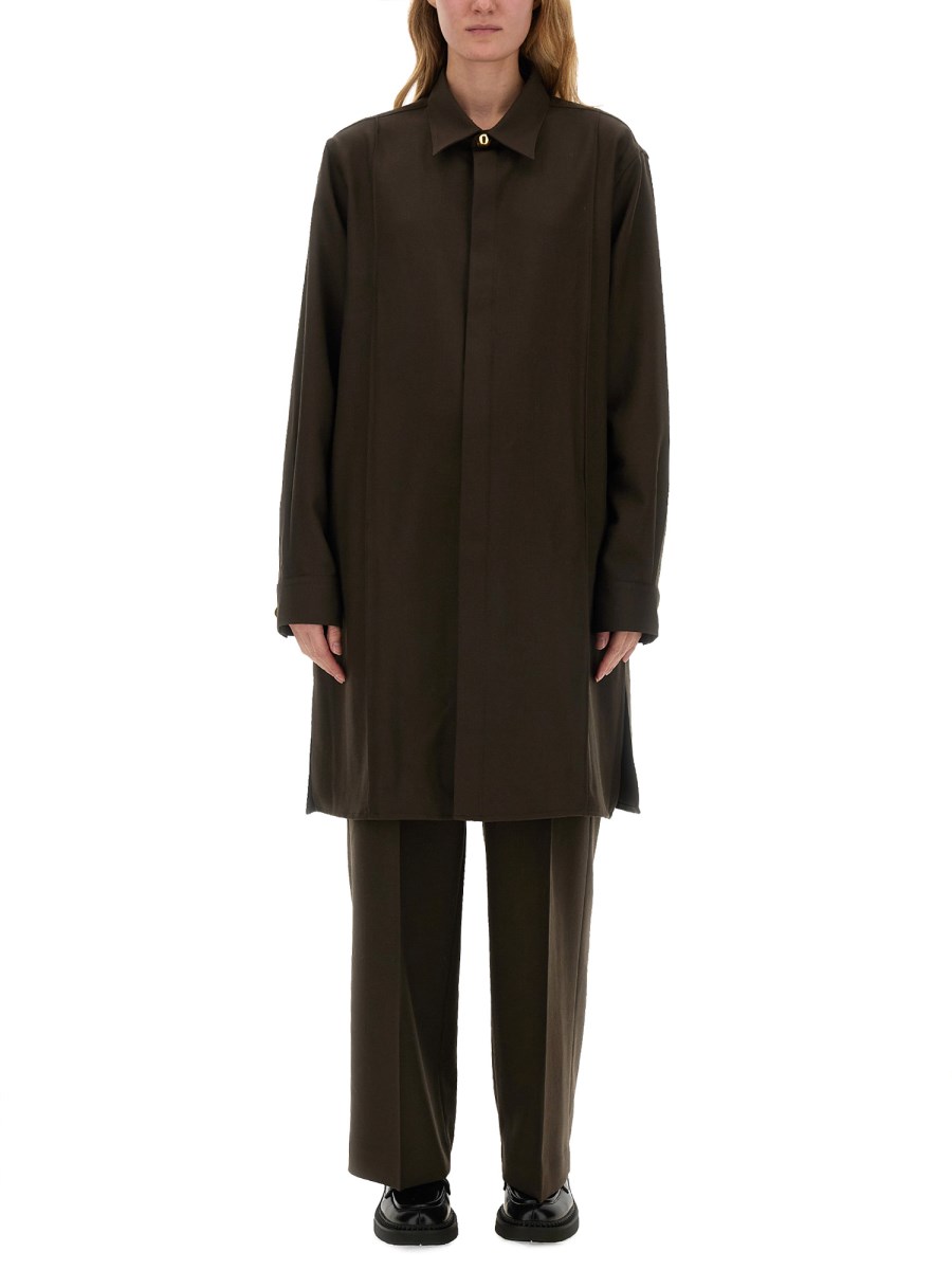 AMI PARIS CAMICIA PINTUCK LUNGA IN GABARDINA DI LANA Qualità