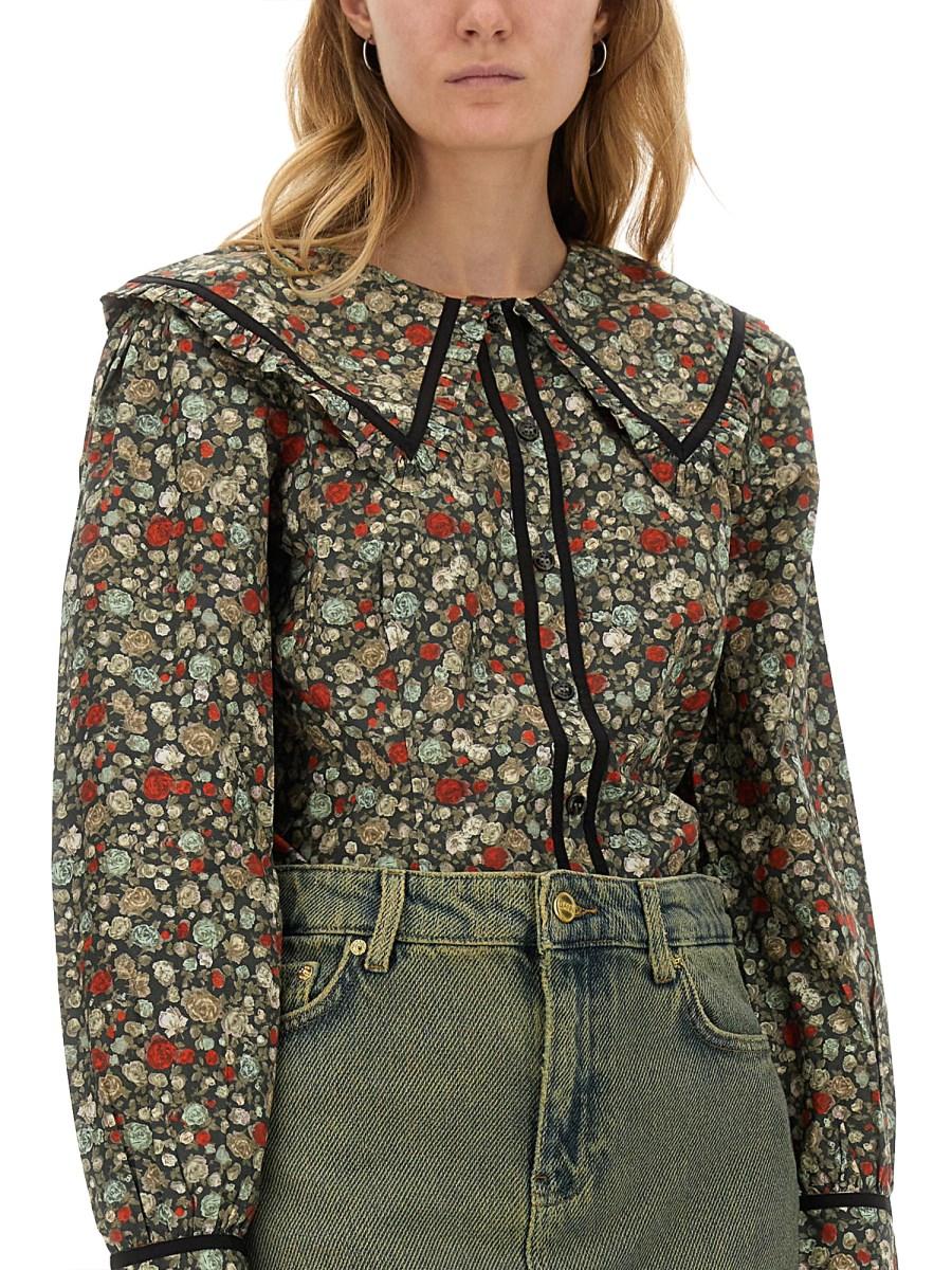 GANNI CAMICIA IN COTONE CON STAMPA FLOREALE In Vendita
