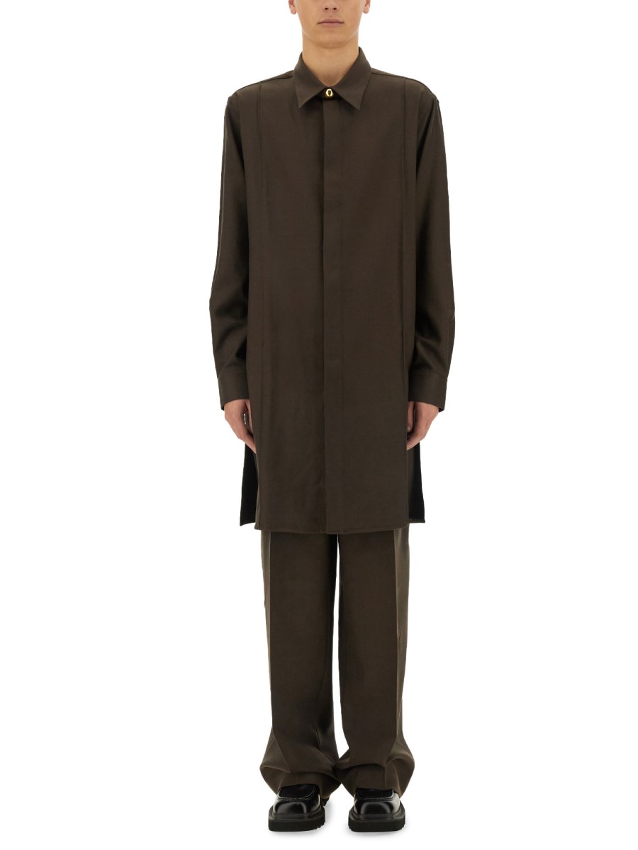 AMI PARIS CAMICIA PINTUCK LUNGA IN GABARDINA DI LANA Qualità Garantita
