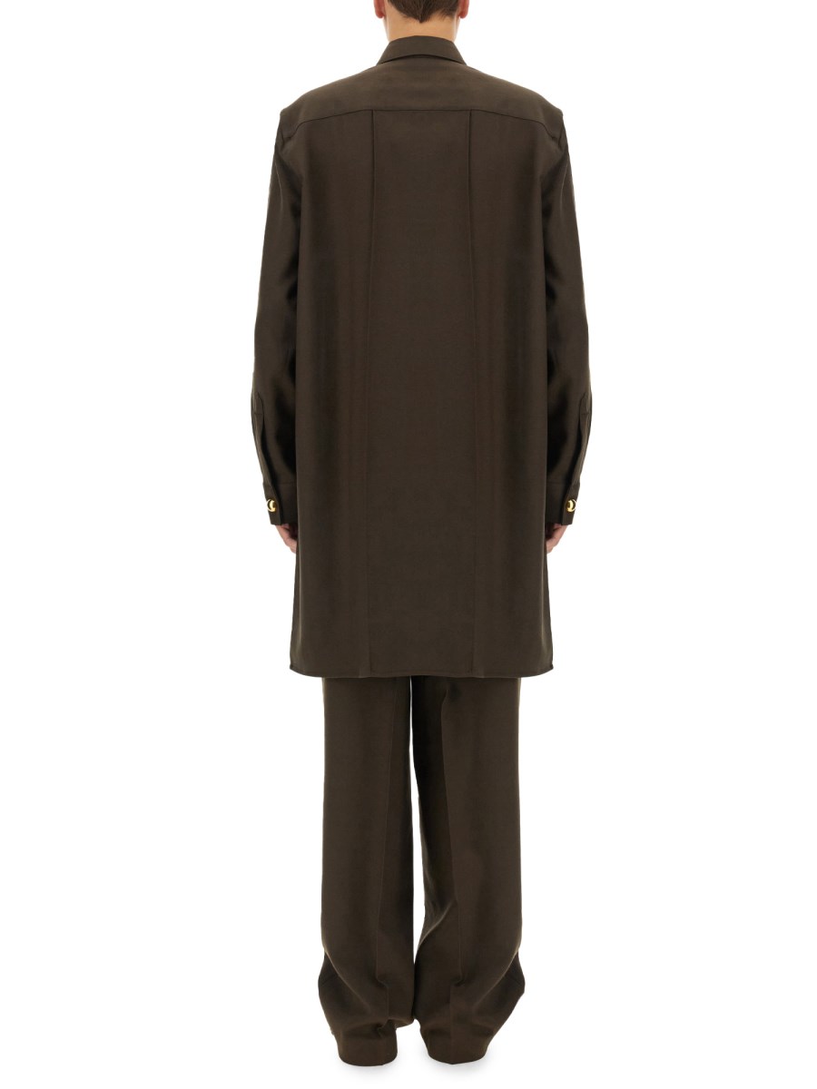 AMI PARIS CAMICIA PINTUCK LUNGA IN GABARDINA DI LANA Qualità Garantita