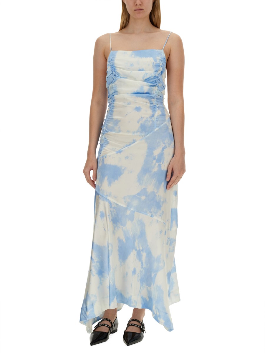 GANNI ABITO CON STAMPA IN SATIN In Saldo