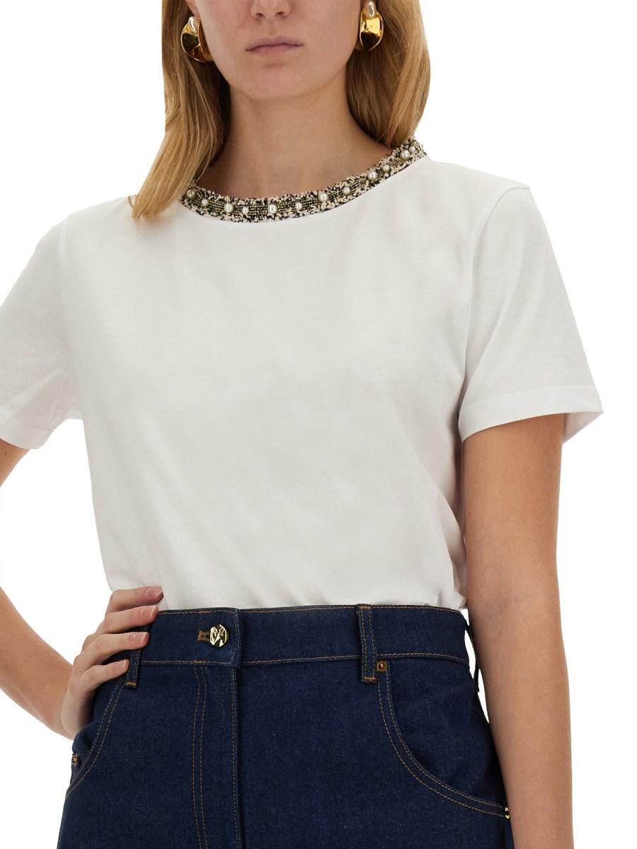 NINA RICCI T-SHIRT CON COLLO RICAMATO Prezzo Ridotto
