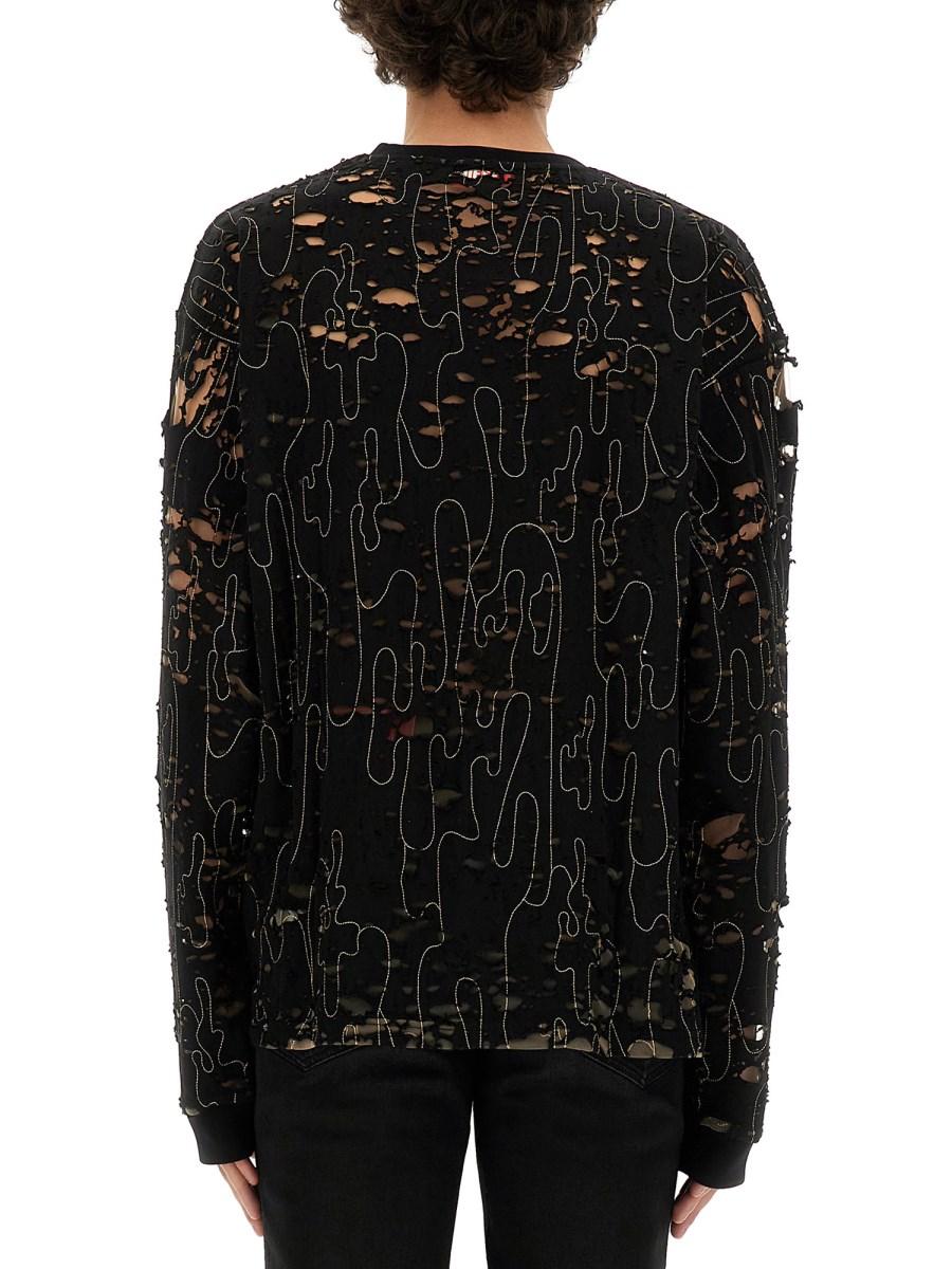 DIESEL MAGLIA "T-BOXT-LS-DEVOR" IN TULLE E JERSEY DESTROYED Fino Al -60%
