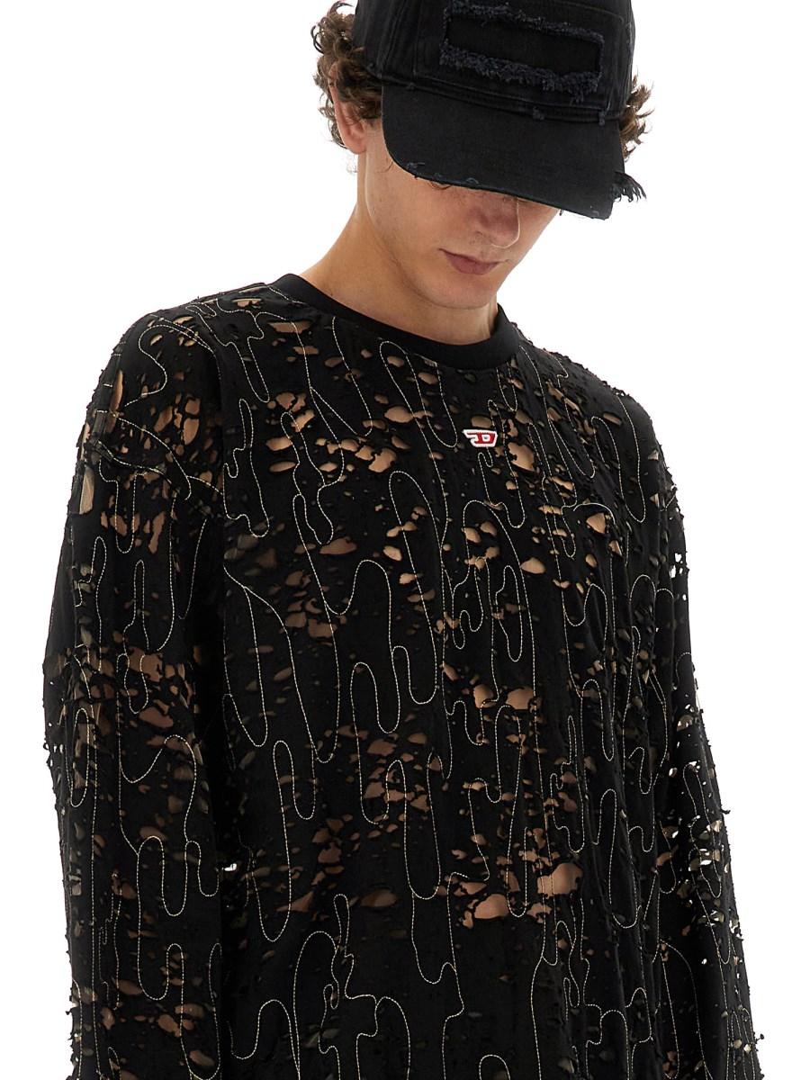 DIESEL MAGLIA "T-BOXT-LS-DEVOR" IN TULLE E JERSEY DESTROYED Fino Al -60%