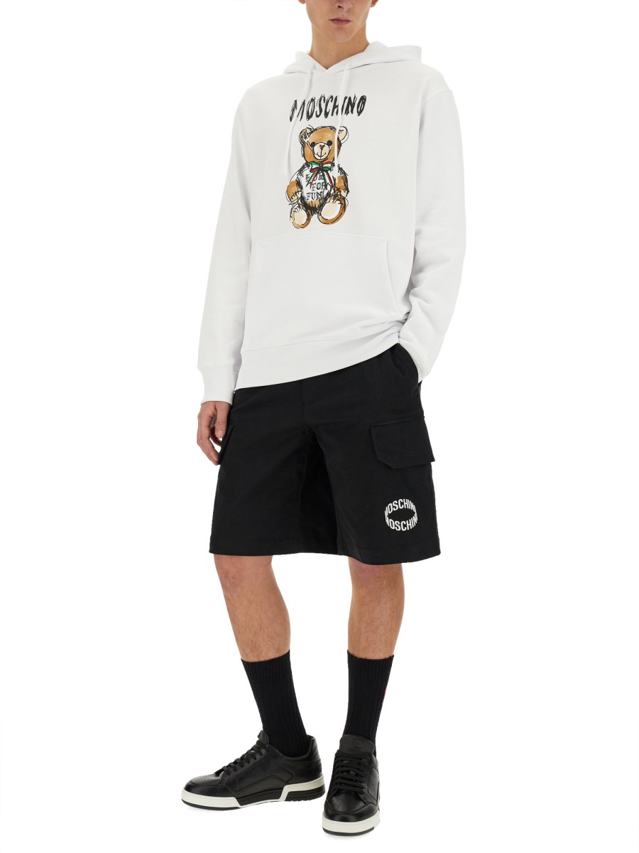 MOSCHINO FELPA IN COTONE CON STAMPA TEDDY In Saldo