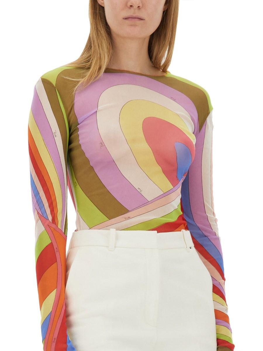 PUCCI T-SHIRT IN TULLE CON STAMPA IRIDE Affare Del Giorno