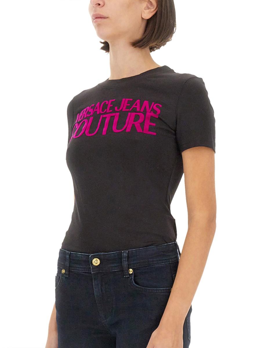 VERSACE JEANS COUTURE T-SHIRT IN JERSEY DI COTONE CON LOGO Offerte