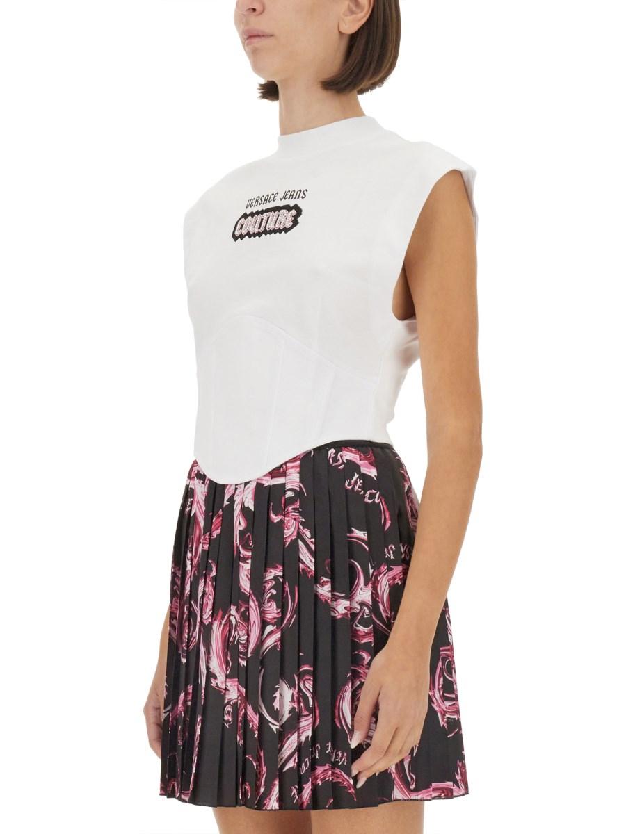 VERSACE JEANS COUTURE TOP IN JERSEY DI COTONE CON LOGO Hotsell