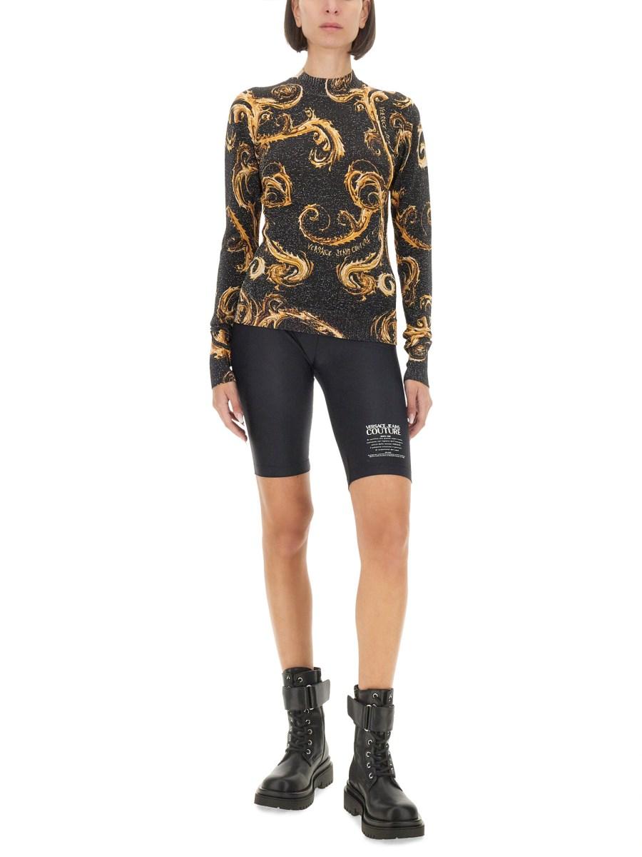 VERSACE JEANS COUTURE T-SHIRT IN MAGLIA LUREX CHROMO Vendita Calda