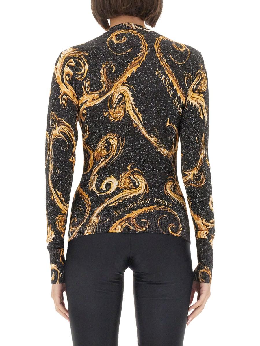VERSACE JEANS COUTURE T-SHIRT IN MAGLIA LUREX CHROMO Vendita Calda