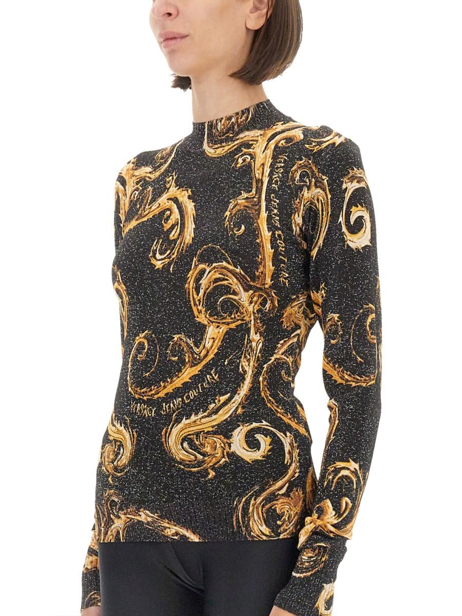 VERSACE JEANS COUTURE T-SHIRT IN MAGLIA LUREX CHROMO Vendita Calda
