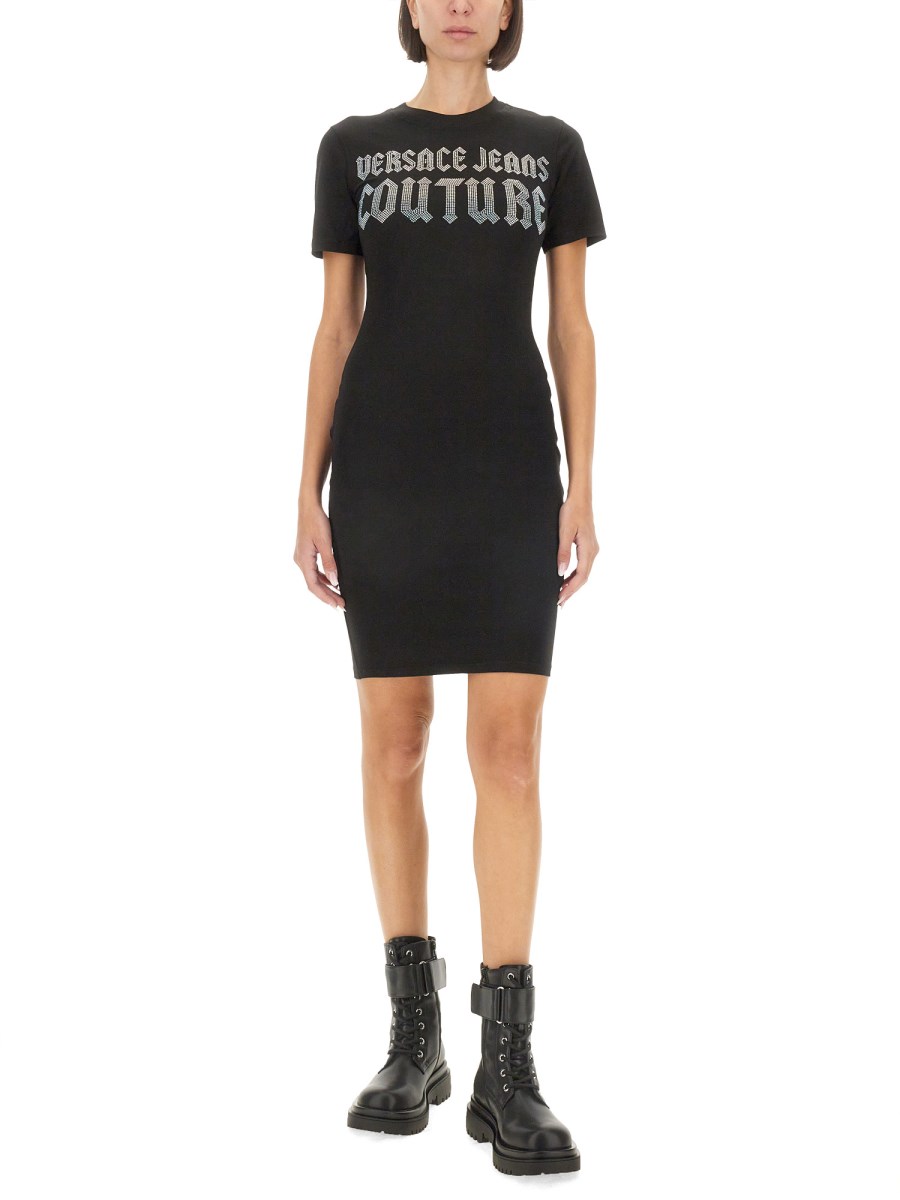 VERSACE JEANS COUTURE ABITO MIDI IN COTONE CON LOGO Nuova