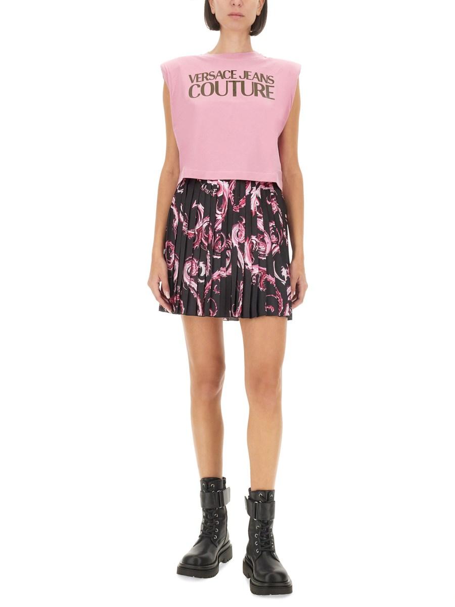 VERSACE JEANS COUTURE TOP IN JERSEY DI COTONE CON LOGO Moda