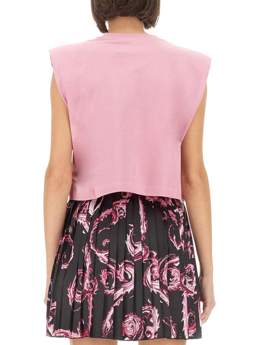 VERSACE JEANS COUTURE TOP IN JERSEY DI COTONE CON LOGO Moda