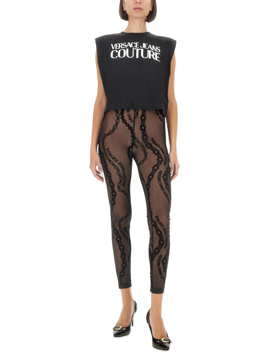 VERSACE JEANS COUTURE TOP IN JERSEY DI COTONE CON LOGO 2025
