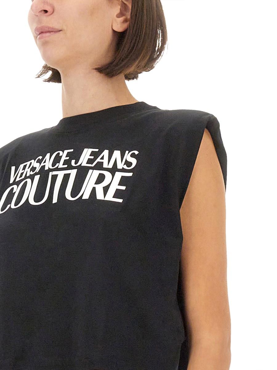 VERSACE JEANS COUTURE TOP IN JERSEY DI COTONE CON LOGO 2025