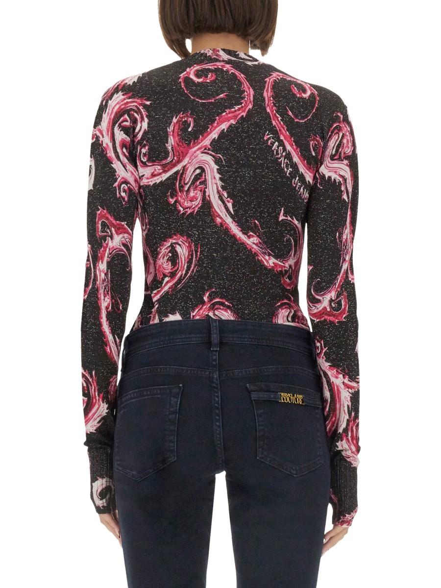 VERSACE JEANS COUTURE T-SHIRT IN MAGLIA LUREX CHROMO Spedizione Gratuita