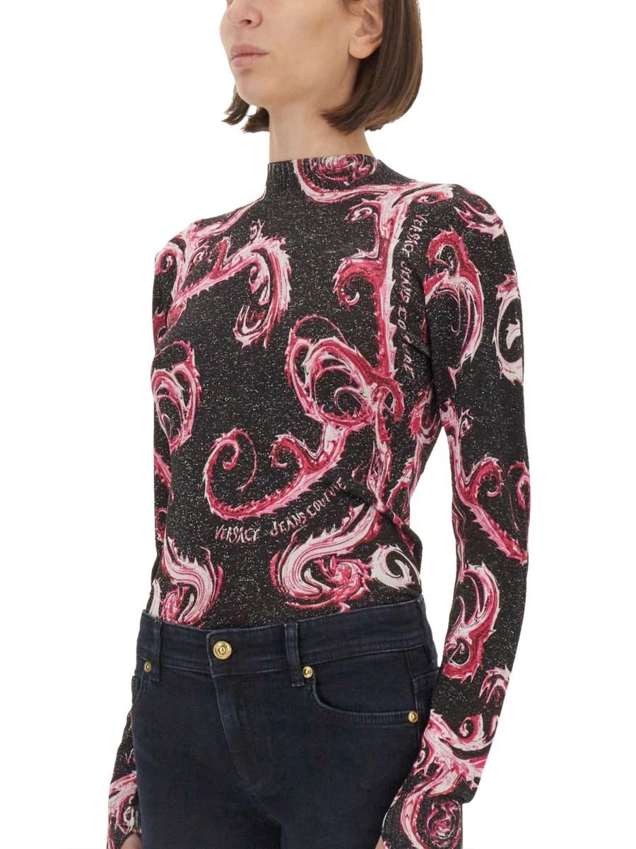 VERSACE JEANS COUTURE T-SHIRT IN MAGLIA LUREX CHROMO Spedizione Gratuita