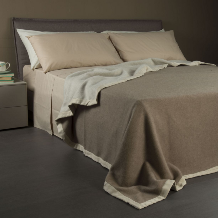 Zenoni & ColombiCoperta in puro Cashmere Matrimoniale Double Face Beige/Cacao Offerta