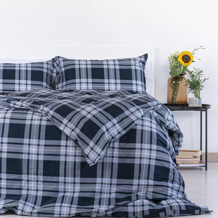 Zenoni & ColombiCopripiumino Newport Blu in 100% Raso di Cotone Stampato Fantasia Tartan con Federe Pezzi Unici
