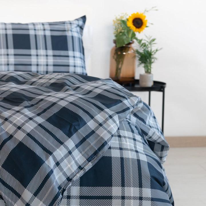 Zenoni & ColombiCopripiumino Newport Blu in 100% Raso di Cotone Stampato Fantasia Tartan con Federe Pezzi Unici