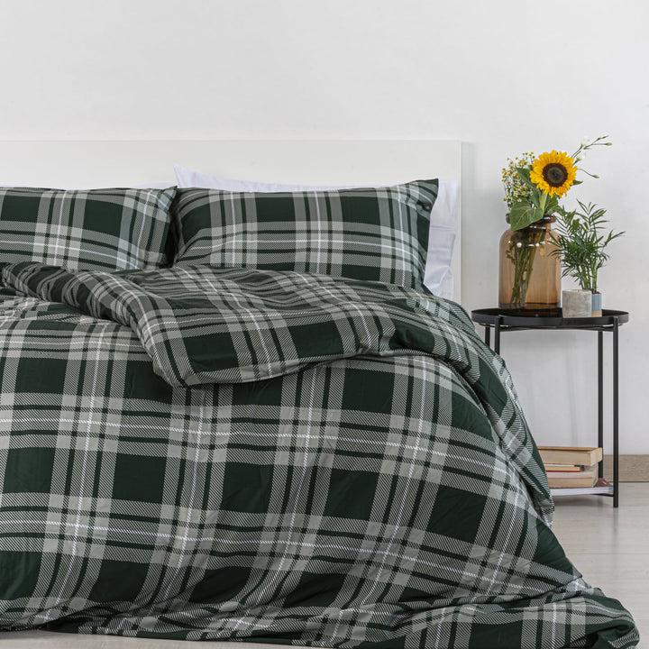 Zenoni & ColombiCopripiumino Newport Verde in 100% Raso di Cotone Stampato Fantasia Tartan con Federe Promozione Limitata