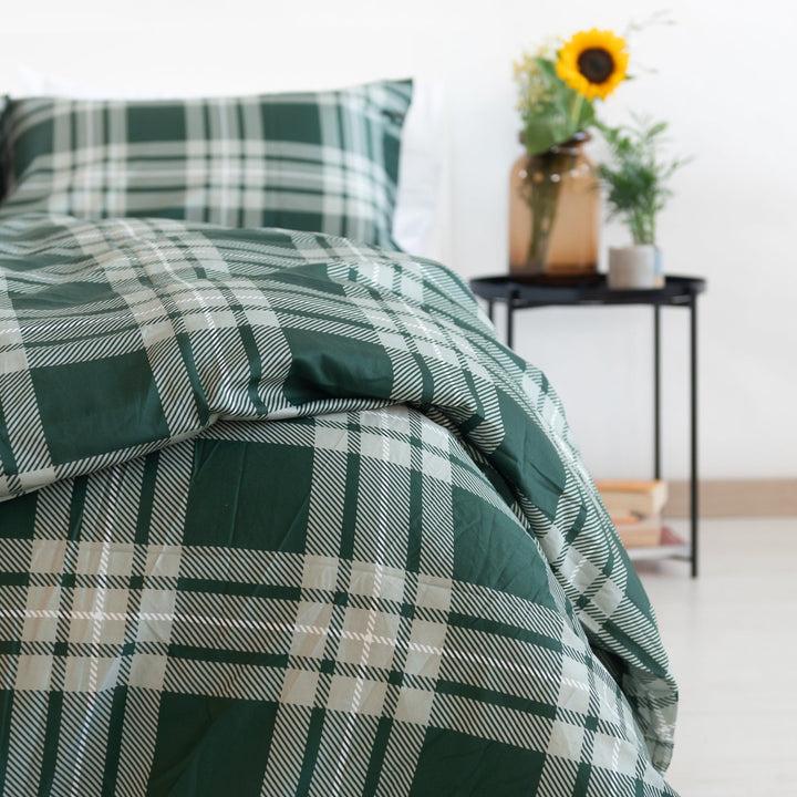 Zenoni & ColombiCopripiumino Newport Verde in 100% Raso di Cotone Stampato Fantasia Tartan con Federe Promozione Limitata