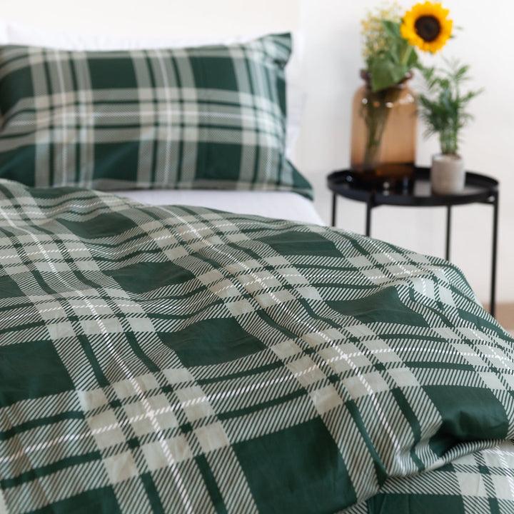 Zenoni & ColombiCopripiumino Newport Verde in 100% Raso di Cotone Stampato Fantasia Tartan con Federe Promozione Limitata