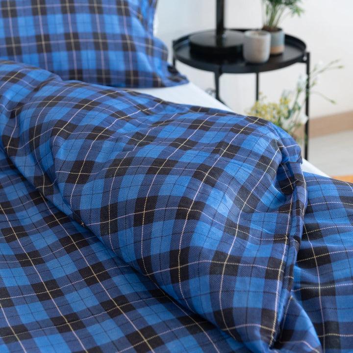 Zenoni & ColombiCopripiumino Oxford Blu in 100% Raso di Cotone Stampato Fantasia Tartan con Federe Prezzo Ridotto