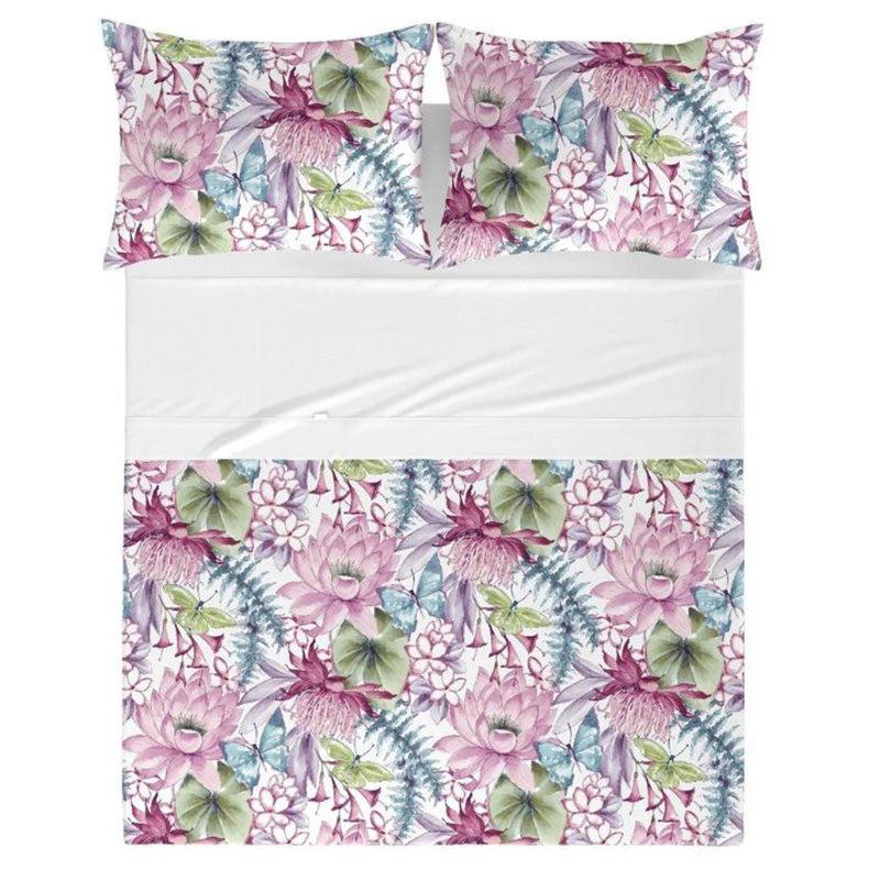 Zenoni & ColombiParure lenzuola con stampa 100% Cotone Felci Rosa Promozione