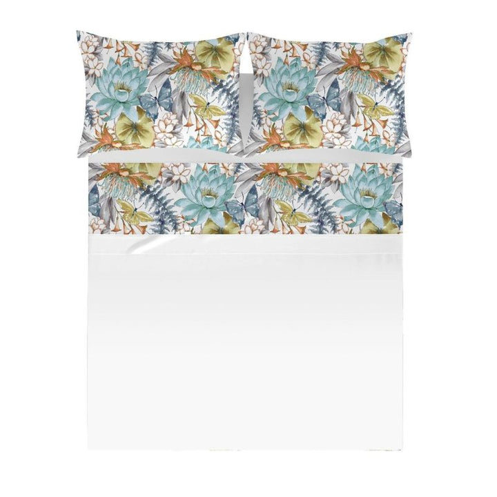 Zenoni & ColombiParure lenzuola con stampa 100% Cotone Felci Azzurro Spedizione Gratuita
