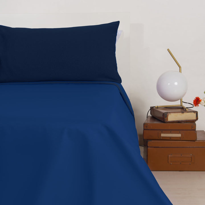 Zenoni & ColombiCompleto Lenzuola Matrimoniale con balza in Jacquard Keppler Blu Promozione Limitata
