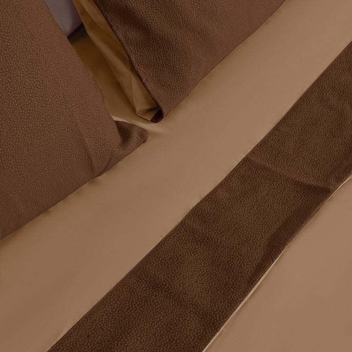 Zenoni & ColombiCompleto Lenzuola Matrimoniale con balza in Jacquard Keppler Nocciola Fino Al -60%