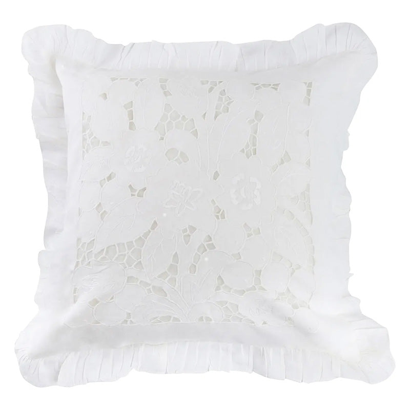 Zenoni & ColombiFedera arredo ricamata a mano in misto Lino Made in Italy variante Camelia 42x42 cm