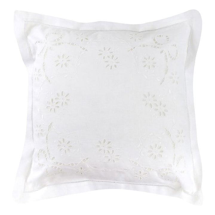 Zenoni & ColombiFedera arredo ricamata a mano in misto Lino Made in Italy variante Fegea 42x42 cm Sconti VIP