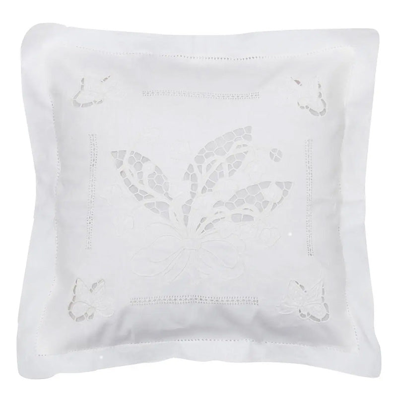 Zenoni & ColombiFedera arredo ricamata a mano in misto Lino Made in Italy variante Fenice 42x42 cm Nuova